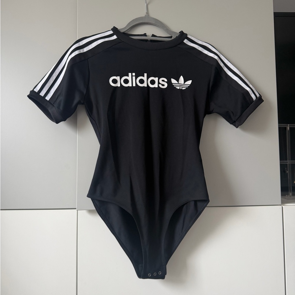 Adidas Women's Black Bodysuit with White Stripes - Picture 2 of 6